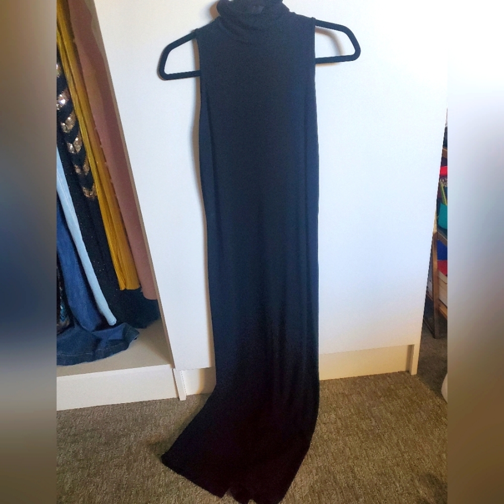 MIXIT Vintage Mock Neck Black Midi Dress